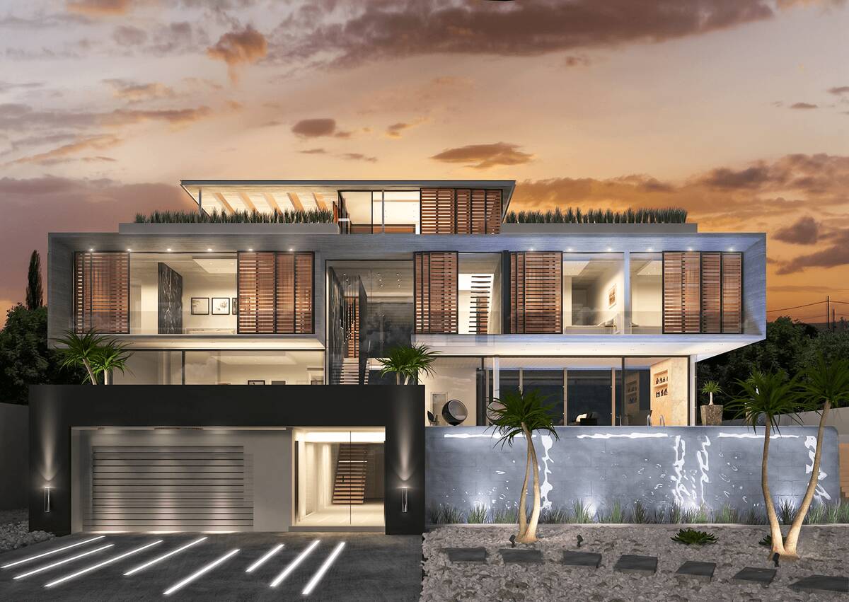 Contemporary residence at sunset